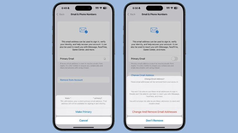 路桥苹果手机维修分享苹果 iOS 18.1 支持设置“主要”邮箱地址并更改 iCloud 邮箱 